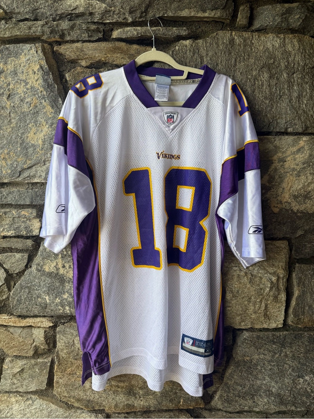 Reebok White and Purple #18 Vikings Football Jersey